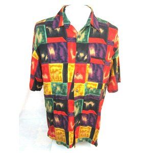 J T BECKETT vintage 1990s Men shirt short sleeve p2p 24" color block rayon camp
